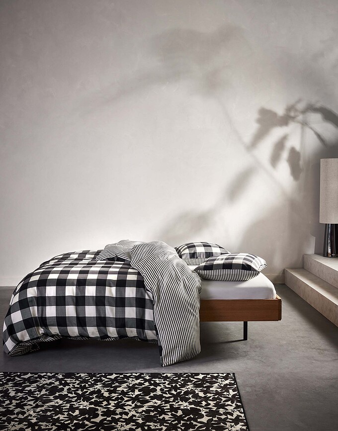 Chess Parure de Lit 200 x 220 cm, noir et blanc, fermeture à rabat, avec 2 taies d'oreiller 60 x 70 cm, Set 3 pièces