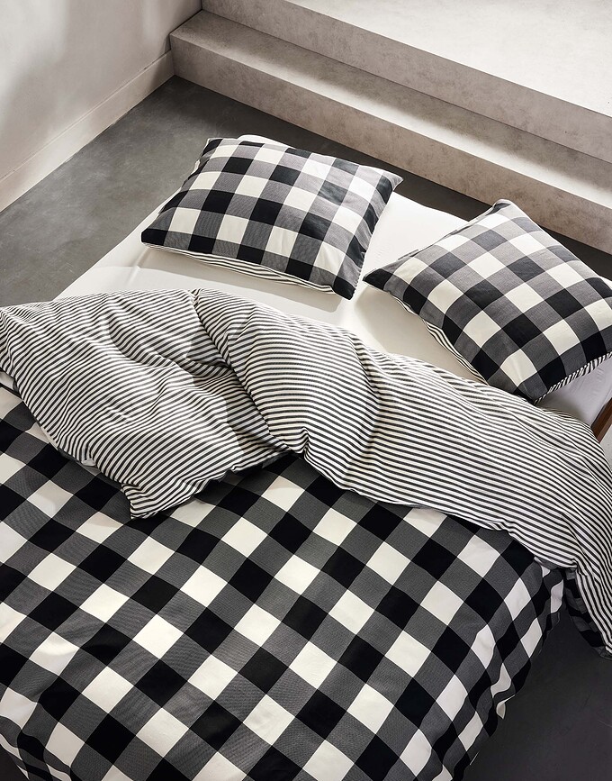 Chess Σετ Παπλωματοθήκης, 200 x 220 cm, ασπρόμαυρο, με ανοιχτό τελείωμα, 2 μαξιλαροθήκες 60 x 70 cm