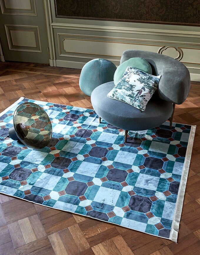 Cojín decorativo Mads, redondo, 45 cm, azul oscuro