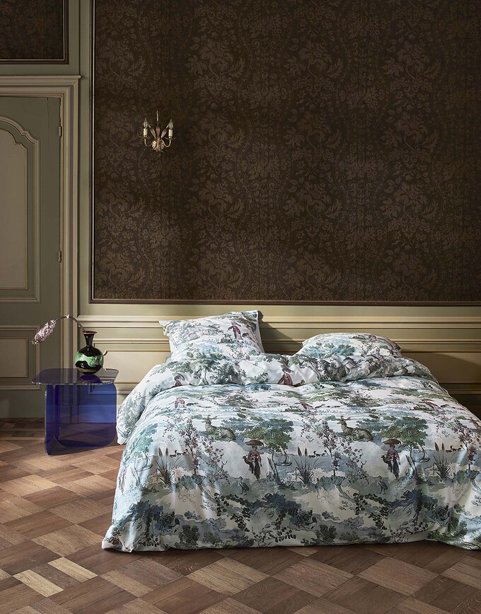 Colette Parure de Lit, 140 x 200 cm, 70 x 90 cm, blanc et vert, fermeture éclair