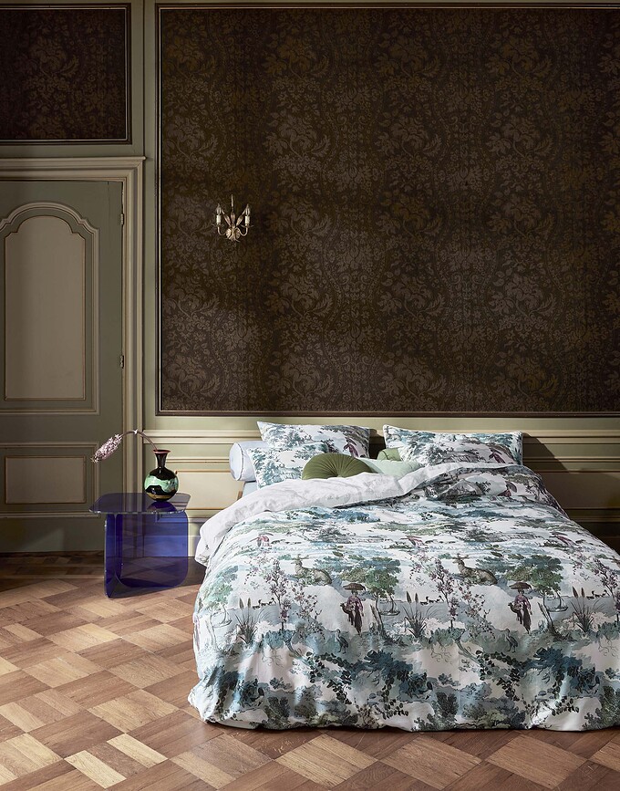 Colette Set Posteljine bijelo-zelena 260x220 cm zatvaranje na preklop s 2 jastučnice 60x70 cm