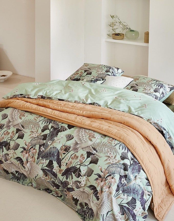 Diem Parure de Lit, Housse de couette 135 x 200 cm, Taie d'oreiller 60 x 80 cm, pistache, fermeture éclair, Set 2 pièces