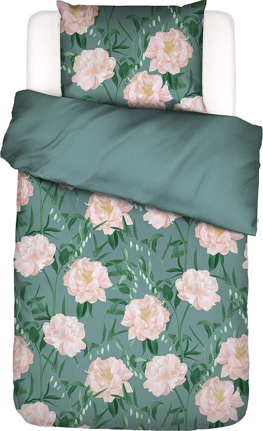 Dorothea Parure de Lit avec fermeture éclair, 155 x 220 cm, verte, avec taie d'oreiller 80 x 80 cm