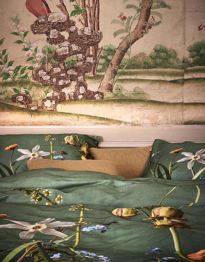 Ficaria Housse de Couette avec fermeture éclair, 140 x 200 cm, verte, avec taie d'oreiller 70 x 90 cm