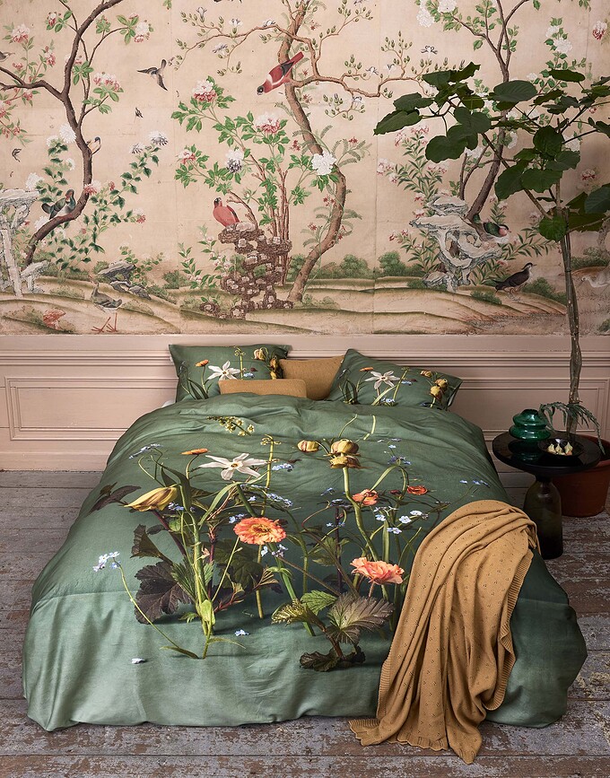 Ficaria Housse de Couette avec fermeture éclair, 140 x 200 cm, verte, avec taie d'oreiller 70 x 90 cm