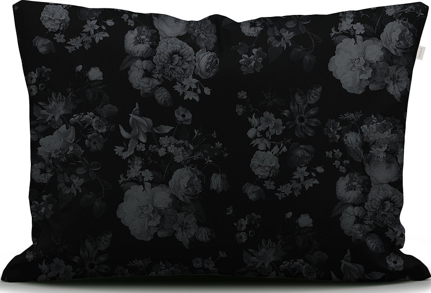 Fleur Festive Parure de Lit avec rabat au pied, 200 x 220 cm, noire, avec 2 taies d'oreiller 60 x 70 cm