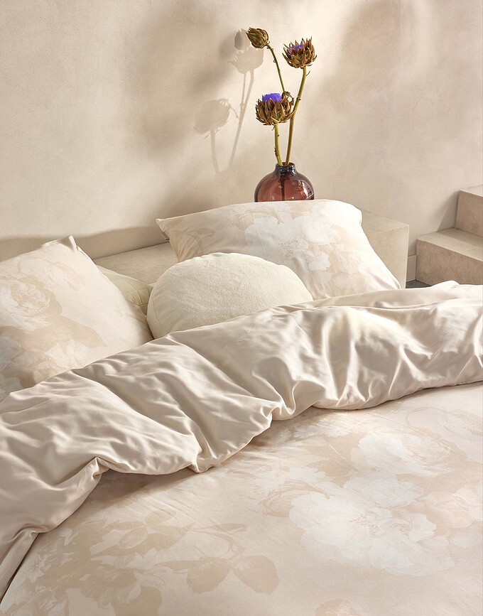 Floor Housse de Couette 155 x 220 cm, beige, avec taie d'oreiller 80 x 80 cm, fermeture éclair