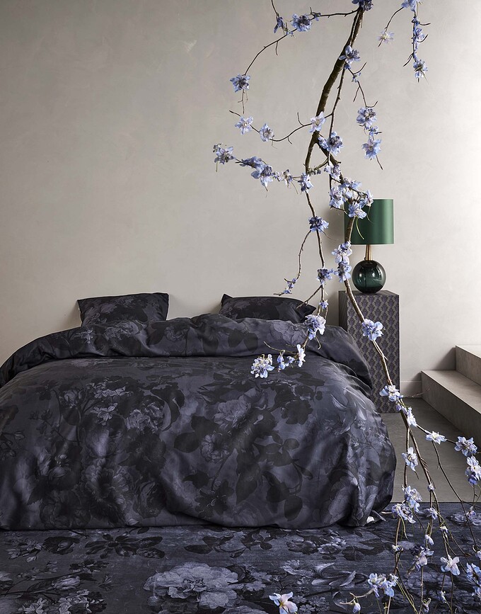 Floor Parure de Lit 135 x 200 cm, bleu marine foncé, fermeture éclair, avec 1 taie d'oreiller 80 x 80 cm