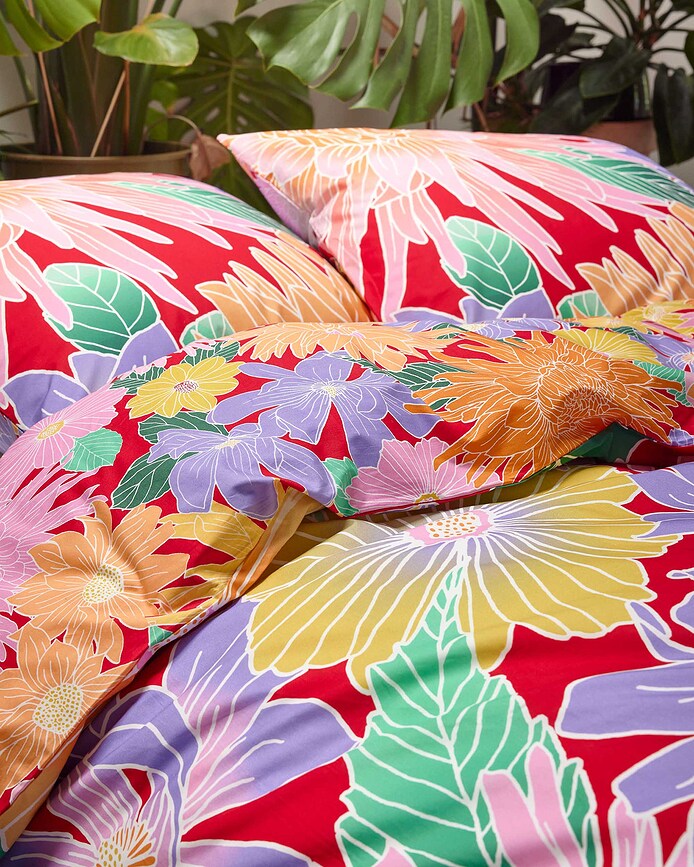 Flower Fling Parure de Lit fermeture à rabat, 240 x 220 cm, rouge, avec 2 taies d'oreiller 60 x 70 cm