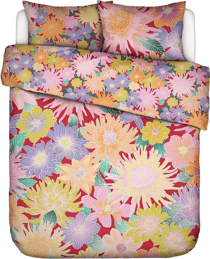 Flower Fling Posteljina 200 x 220 cm crvena s 2 jastučnice 60 x 70 cm preklop