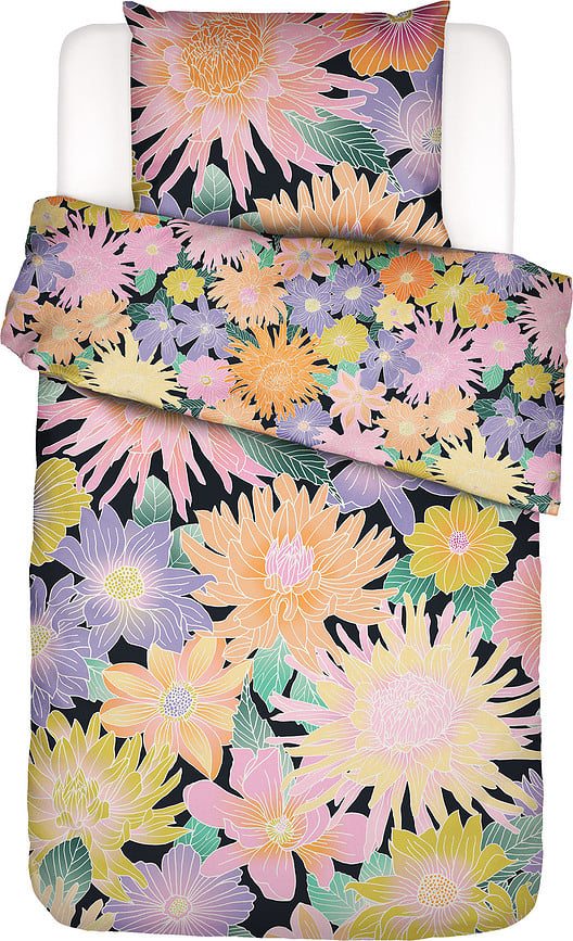 Flower Fling Posteljina crna 140x220 cm jastučnica 60x70 cm zatvaranje na preklop