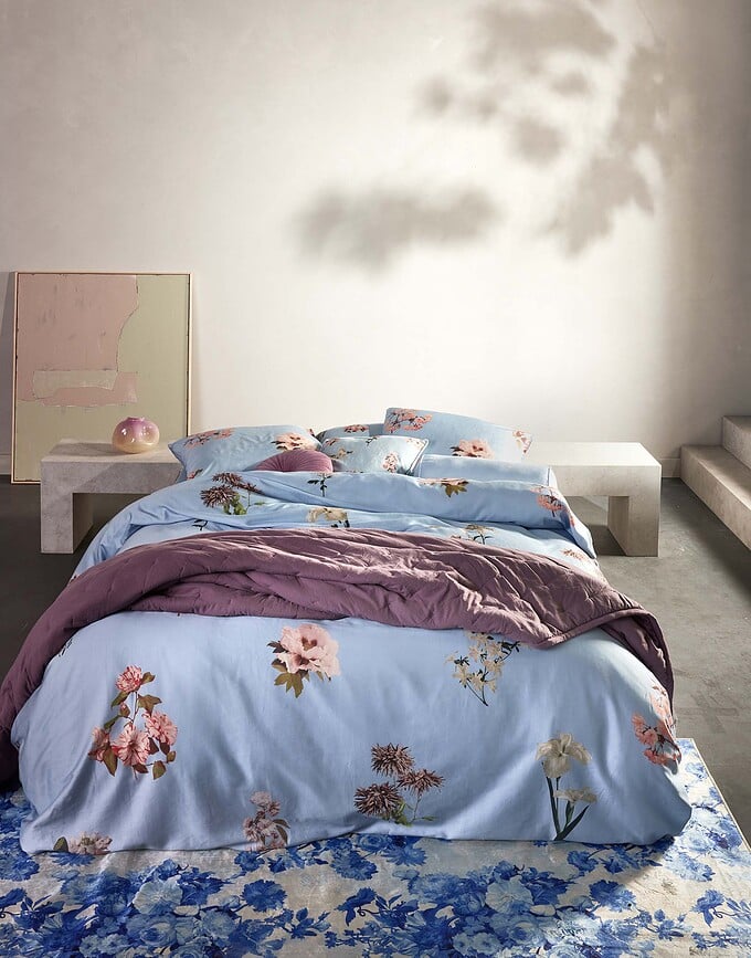 Funda Nórdica Annebella, 260 x 220 cm, azul, cierre tipo solapa, con 2 fundas de almohada 60 x 70 cm