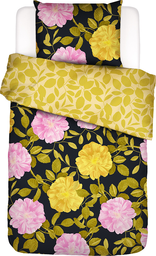 Funda Nórdica Bloom with a View, 140 x 220 cm, negra, con funda de almohada 60 x 70 cm, cierre de solapa