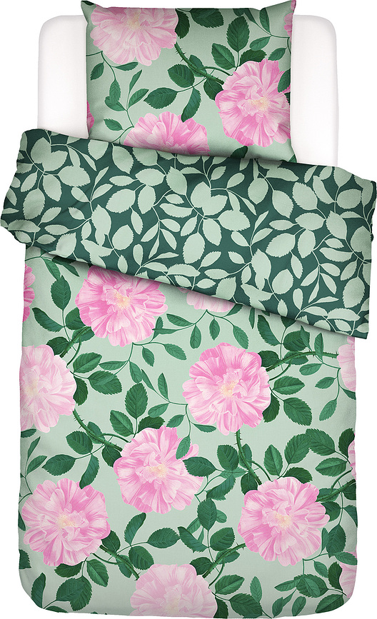 Funda Nórdica Bloom with a View, 140 x 220 cm, verde, con funda de almohada 60 x 70 cm, cierre de solapa