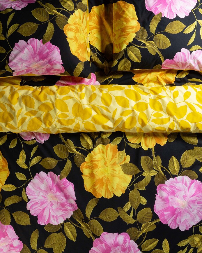 Funda Nórdica Bloom with a View, 200 x 220 cm, negra, con 2 fundas de almohada 60 x 70 cm, cierre de solapa