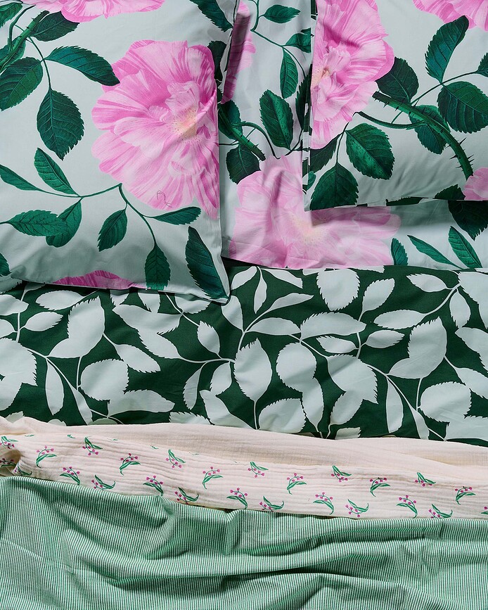 Funda Nórdica Bloom with a View, 140 x 220 cm, verde, con funda de almohada 60 x 70 cm, cierre de solapa