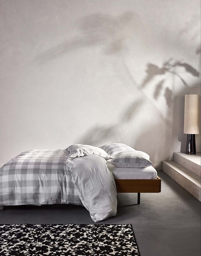 Funda Nórdica Chess 140 x 220 cm, blanca y gris, con funda de almohada 60 x 70 cm, cierre de solapa