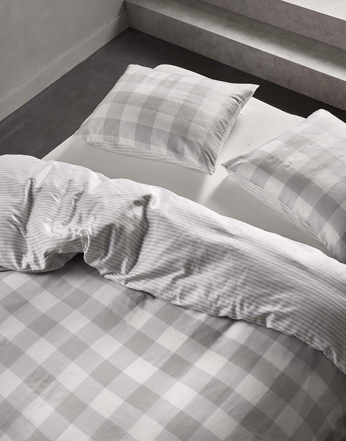 Funda Nórdica Chess 140 x 220 cm, blanca y gris, con funda de almohada 60 x 70 cm, cierre de solapa