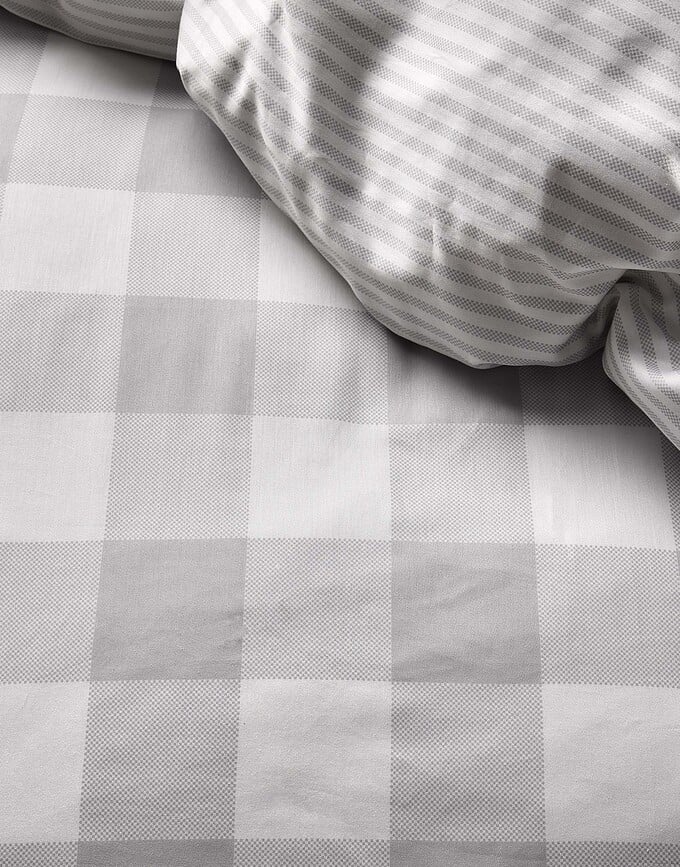 Funda Nórdica Chess 140 x 220 cm, blanca y gris, con funda de almohada 60 x 70 cm, cierre de solapa