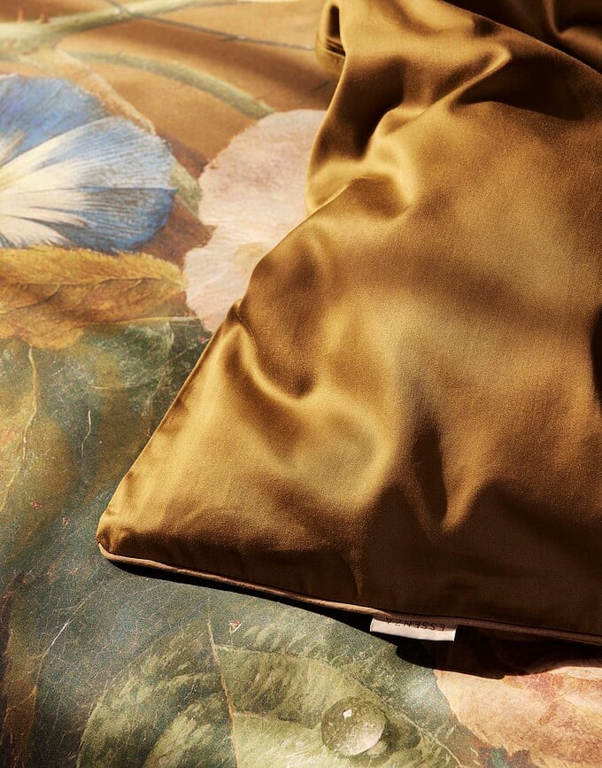 Funda Nórdica Clemence, 260 x 220 cm, marrón dorado, con 2 fundas de almohada 60 x 70 cm, cierre de solapa