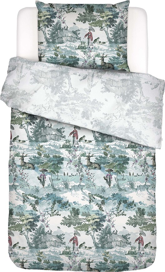 Funda Nórdica Colette, 140 x 220 cm, blanco y verde, con funda de almohada 60 x 70 cm, cierre de solapa