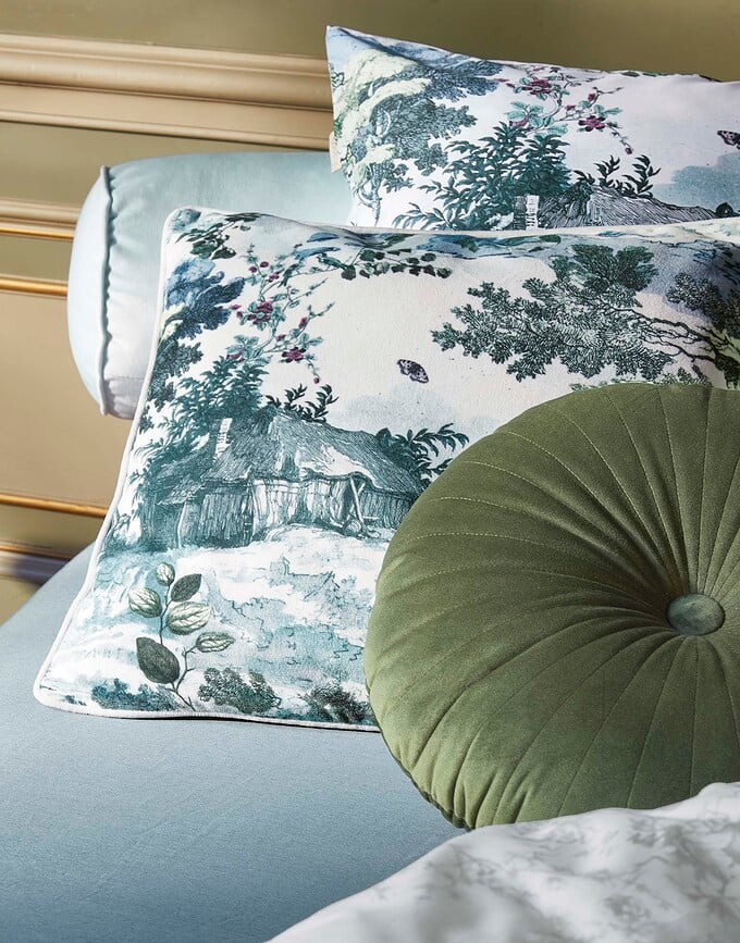 Funda Nórdica Colette, 260 x 220 cm, blanca y verde, cierre de solapa, con 2 fundas de almohada 60 x 70 cm