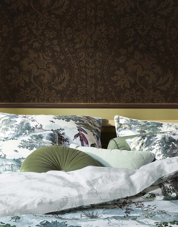 Funda Nórdica Colette, 260 x 220 cm, blanca y verde, cierre de solapa, con 2 fundas de almohada 60 x 70 cm