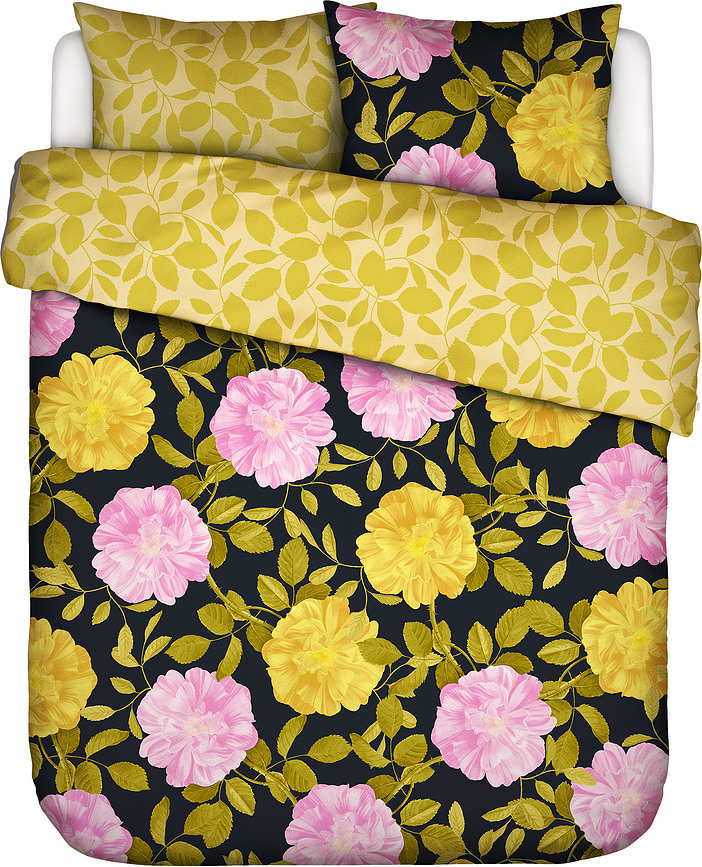 Funda Nórdica con cierre de solapa Bloom with a View, 240 x 220 cm, negra, 2 fundas de almohada 60 x 70 cm