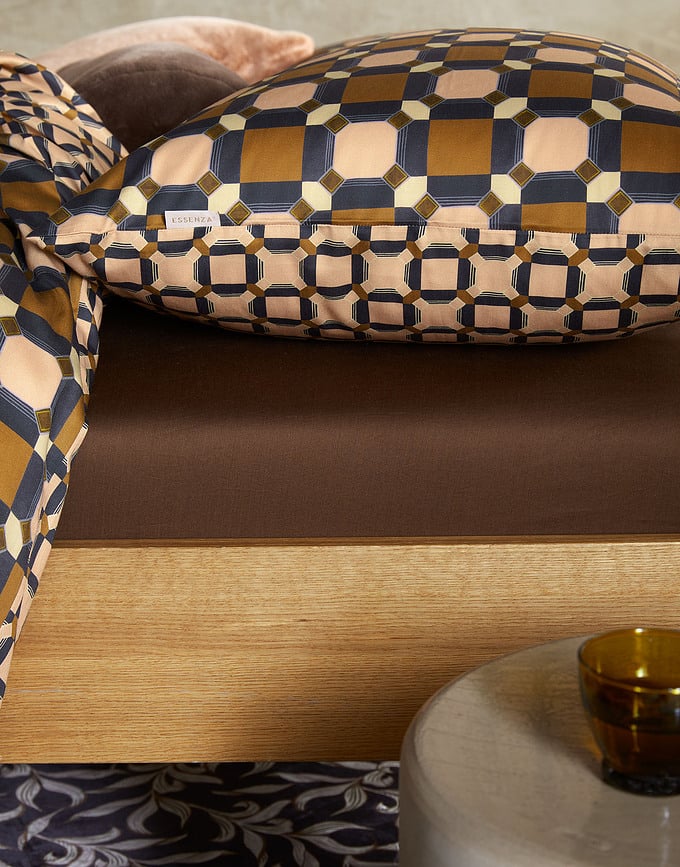 Funda Nórdica de algodón satinado Teades, 135 x 200 cm, marrón, con funda de almohada 60 x 80 cm y cierre de cremallera