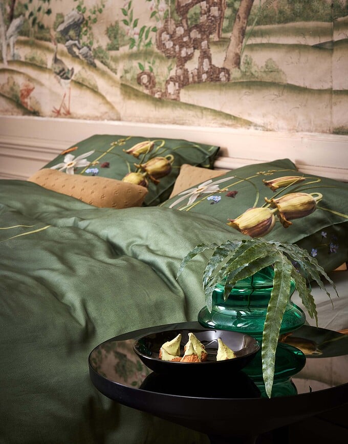 Funda Nórdica Ficaria, 200 x 200 cm, verde, con 2 fundas de almohada 80 x 80 cm, cierre de cremallera