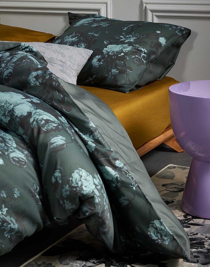 Funda Nórdica Florice 155 x 220 cm, verde oscuro, con funda de almohada 80 x 80 cm, cierre de solapa