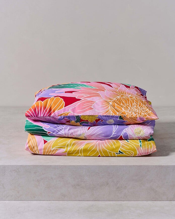 Juego de Funda Nórdica Flower Fling, 200 x 220 cm, roja, con 2 fundas de almohada 60 x 70 cm, cierre de solapa