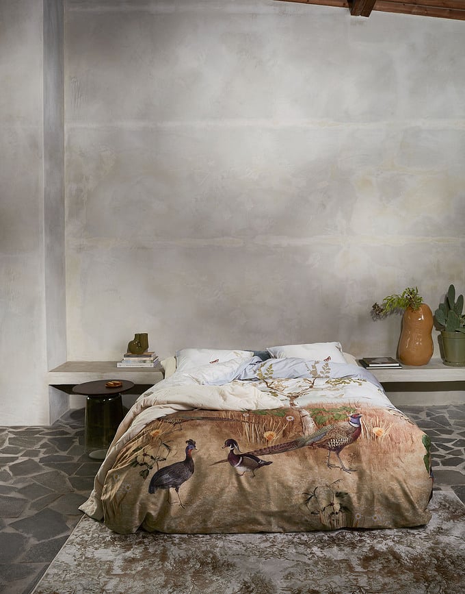 Funda Nórdica Georgia, 140 x 200 cm, blanco y marrón, con funda de almohada 70 x 90 cm, cierre de cremallera