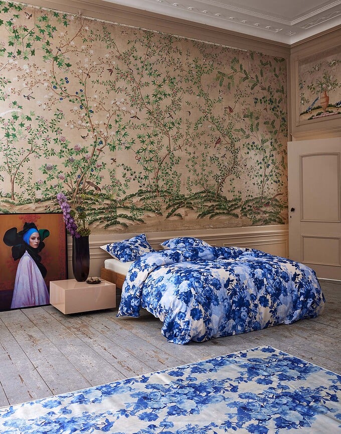 Juego de Funda Nórdica Leila, 200 x 200 cm, azul y beige, con cremallera, Set de 3 piezas (2 fundas de almohada 80 x 80 cm)