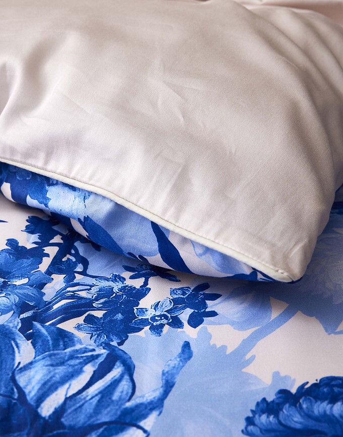 Juego de Funda Nórdica Leila, 200 x 200 cm, azul y beige, con cremallera, Set de 3 piezas (2 fundas de almohada 80 x 80 cm)