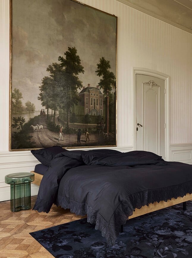 Juego de Funda Nórdica Maen, 200 x 220 cm, azul marino oscuro, con 2 fundas de almohada 60 x 70 cm, cierre de solapa