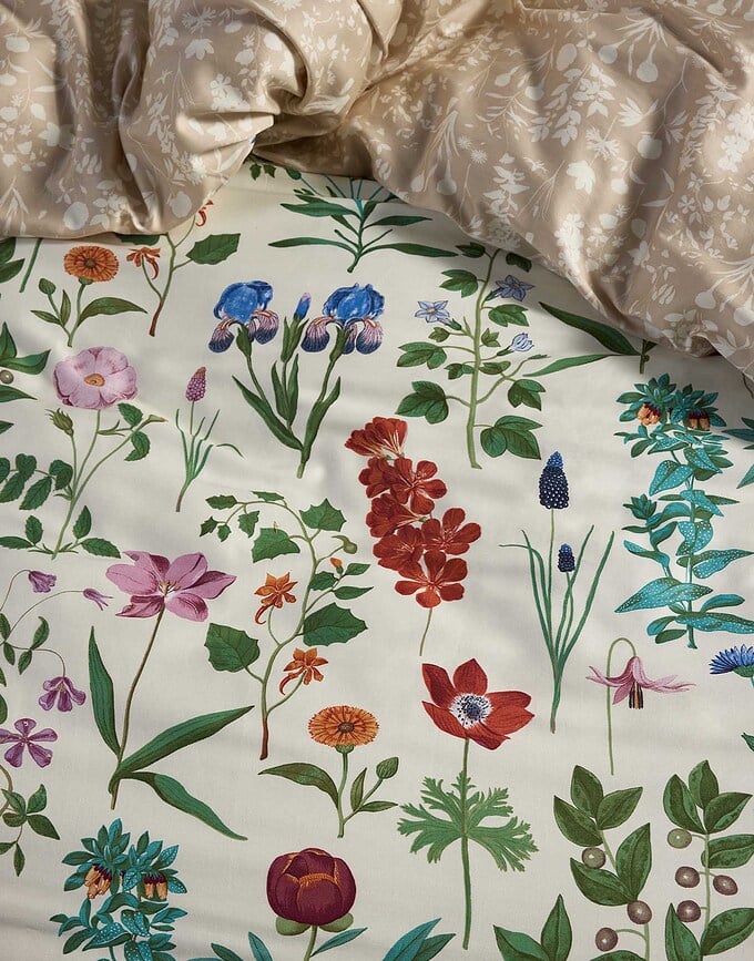 Juego de Funda Nórdica Marigold, 200 x 200 cm, vainilla, cierre de solapa, con 2 fundas de almohada 80 x 80 cm