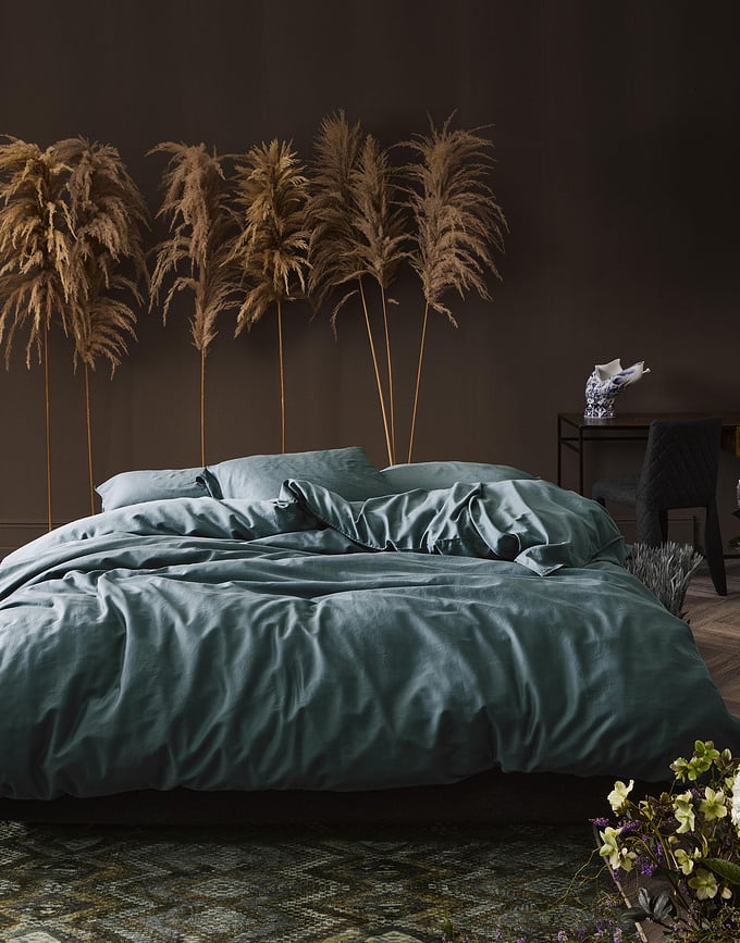 Juego de Funda Nórdica Minte, 135 x 200 cm, gris azulada, con funda de almohada 80 x 80 cm, cierre de cremallera