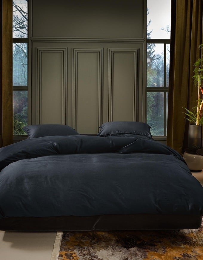 Juego de Funda Nórdica Minte, 135 x 200 cm, azul marino oscuro, con funda de almohada 80 x 80 cm, cierre de cremallera