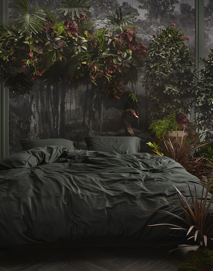 Juego de Cama Minte, 135 x 200 cm, antracita, con funda de almohada 80 x 80 cm, cierre de cremallera