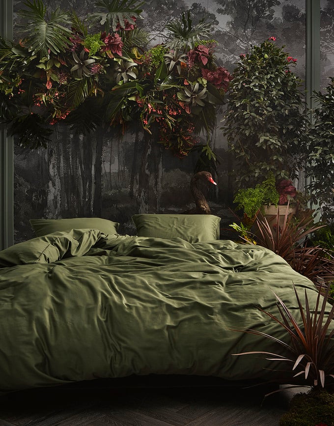 Juego de Funda Nórdica Minte, 200 x 200 cm, verde, cierre de cremallera, incluye 2 fundas de almohada 80 x 80 cm