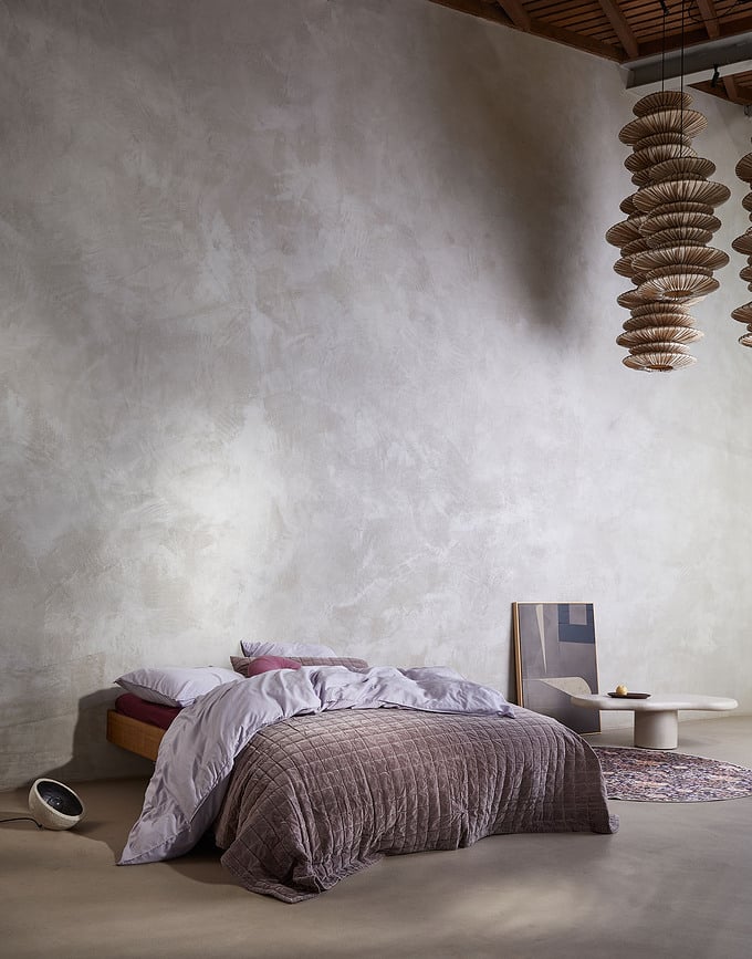 Juego de Cama Minte, 260 x 220 cm, violeta, con 2 fundas de almohada 60 x 70 cm, cierre de solapa