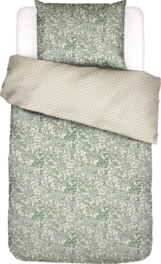 Funda Nórdica Ophelia, 135 x 200 cm, verde, con 1 funda de almohada 80 x 80 cm, cierre de cremallera