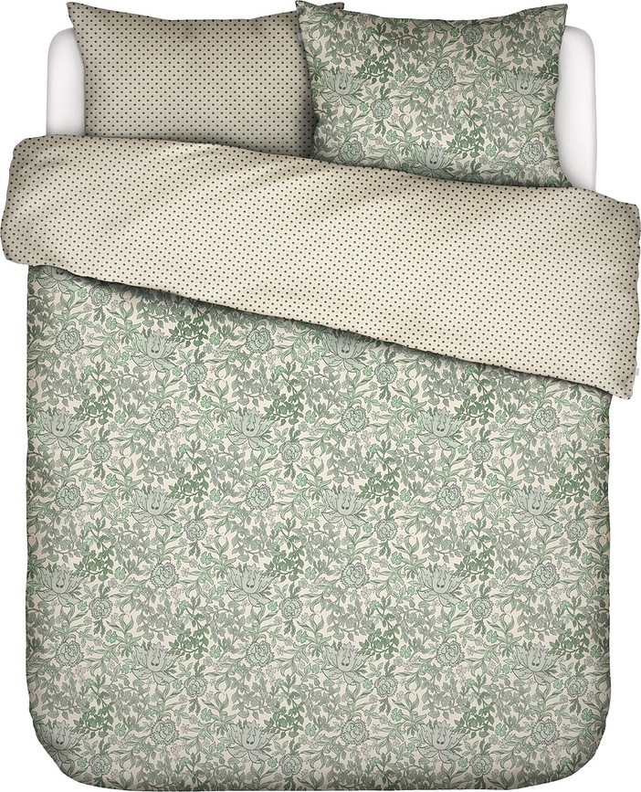 Funda Nórdica Ophelia, 260 x 220 cm, verde, con 2 fundas de almohada 60 x 70 cm, cierre con solapa