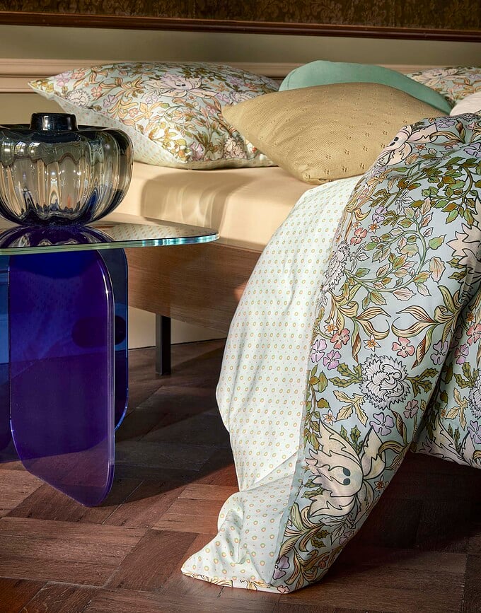 Juego de Funda Nórdica Ophelia, 260 x 220 cm, azul claro, con 2 fundas de almohada 60 x 70 cm, cierre de solapa