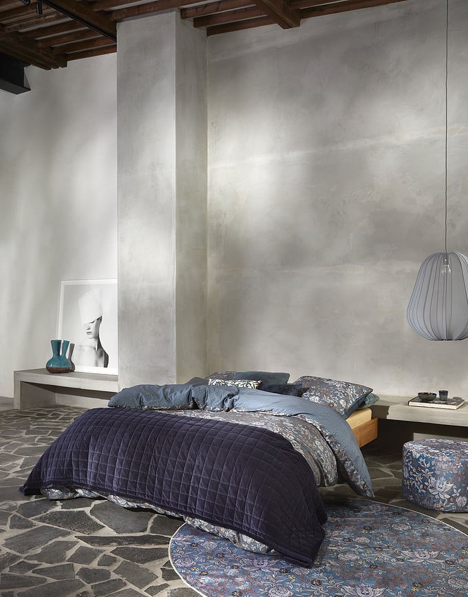 Funda Nórdica Ophelia, 135 x 200 cm, azul oscuro, con funda de almohada 60 x 80 cm, cierre de cremallera