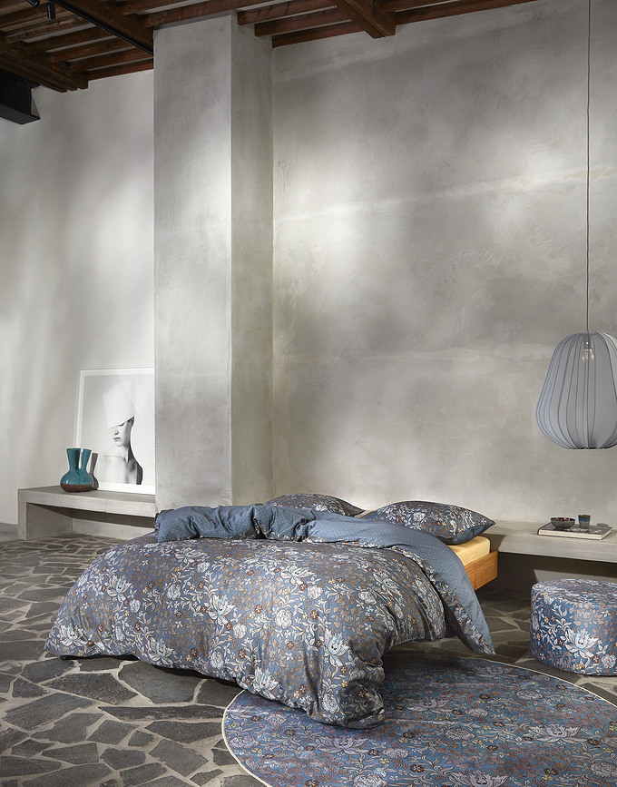 Funda Nórdica Ophelia, 135 x 200 cm, azul oscuro, con funda de almohada 60 x 80 cm, cierre de cremallera