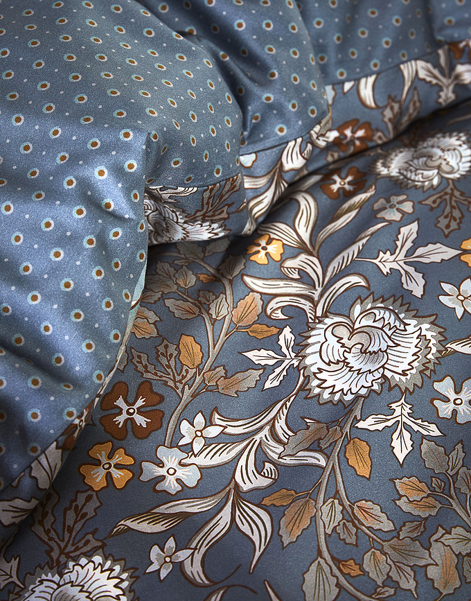 Funda Nórdica Ophelia, 135 x 200 cm, azul oscuro, con funda de almohada 60 x 80 cm, cierre de cremallera