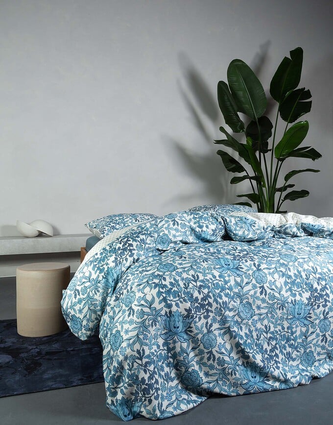 Funda Nórdica Ophelia 135 x 200 cm, azul, con cierre de cremallera, 1 funda de almohada 80 x 80 cm