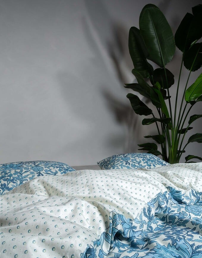 Funda Nórdica Ophelia 135 x 200 cm, azul, con cierre de cremallera, 1 funda de almohada 80 x 80 cm